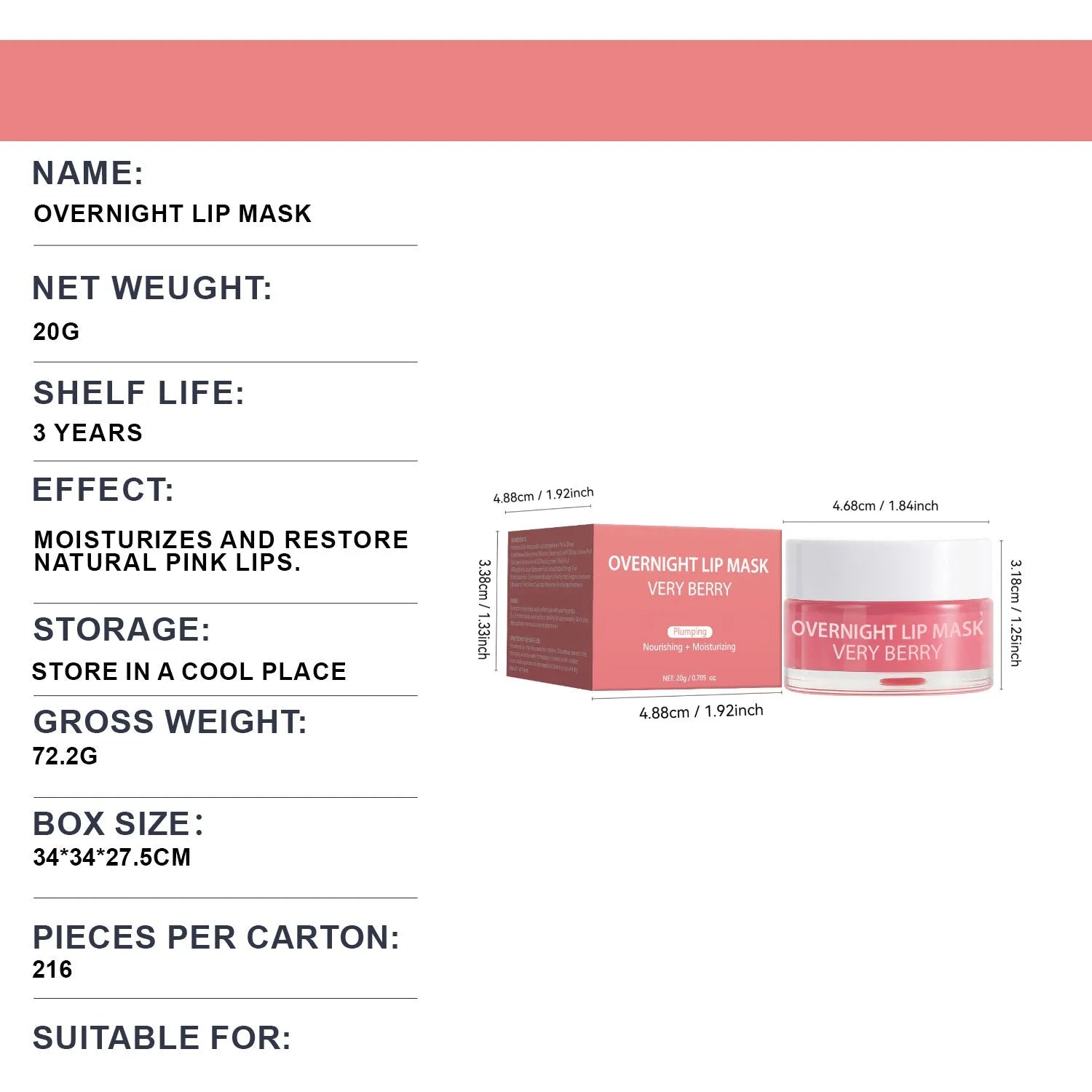 Lip balm 20g tube for night care treatment for dry cracked lips