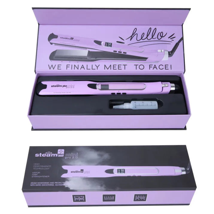 Mini steam splint spray steam hair straightener in champagne, purple, or rose red colour with curling and straightening functions