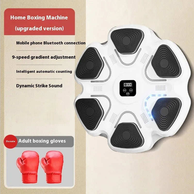 Smart music boxing machine wall target with electronic display and gloves for reaction training