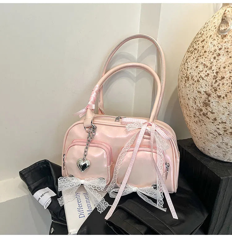 Beige soft PU casual shoulder bag with double straps and horizontal square shape showing mobile phone compartment