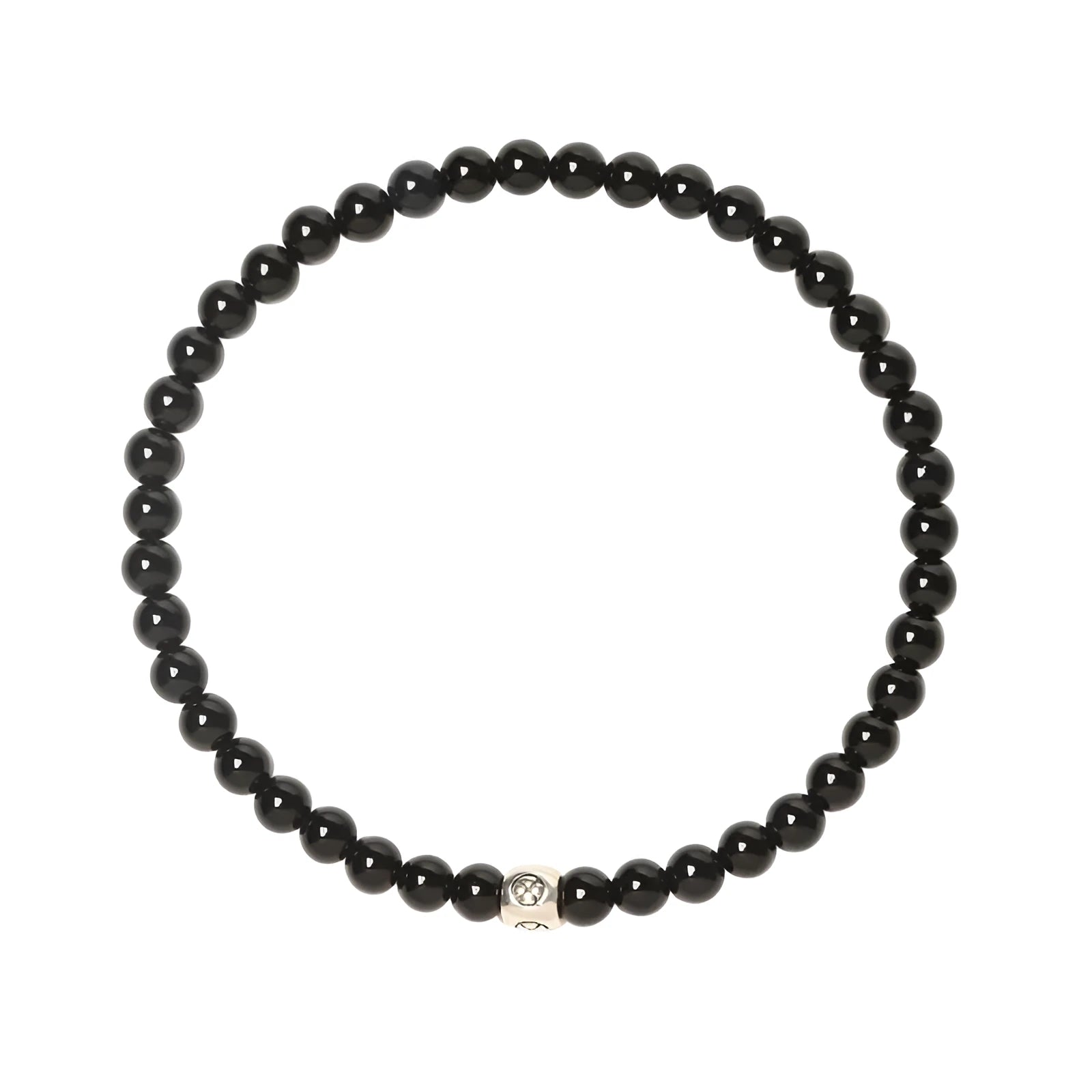 Geometric agate bracelet with obsidian, blue san, and black agate 4mm beads in electroplated finish