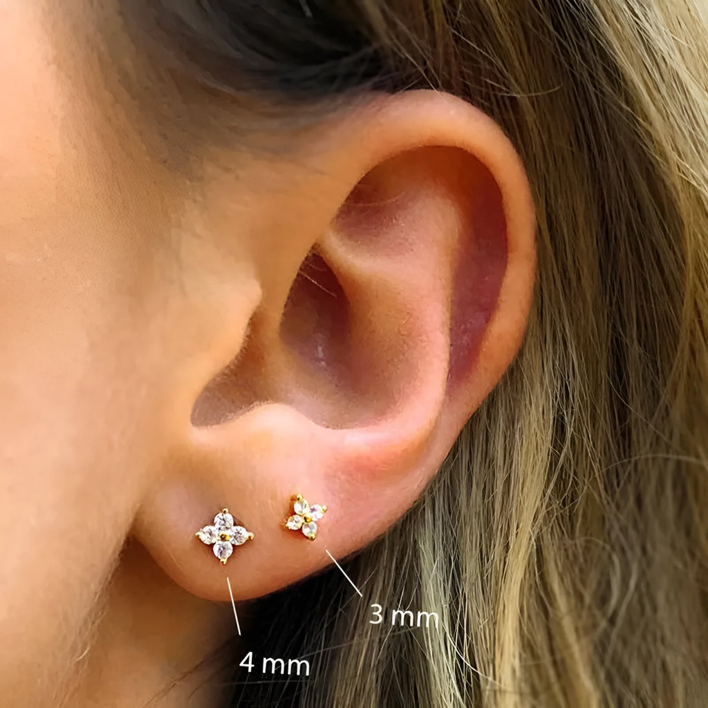 S925 sterling silver crystal flower stud earrings in gold or platinum plating with geometric floral design