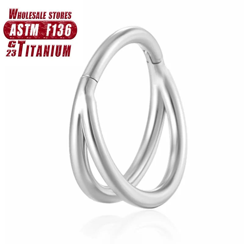 Titanium alloy fork nose ring for piercings, shown in silver colour on a black background.