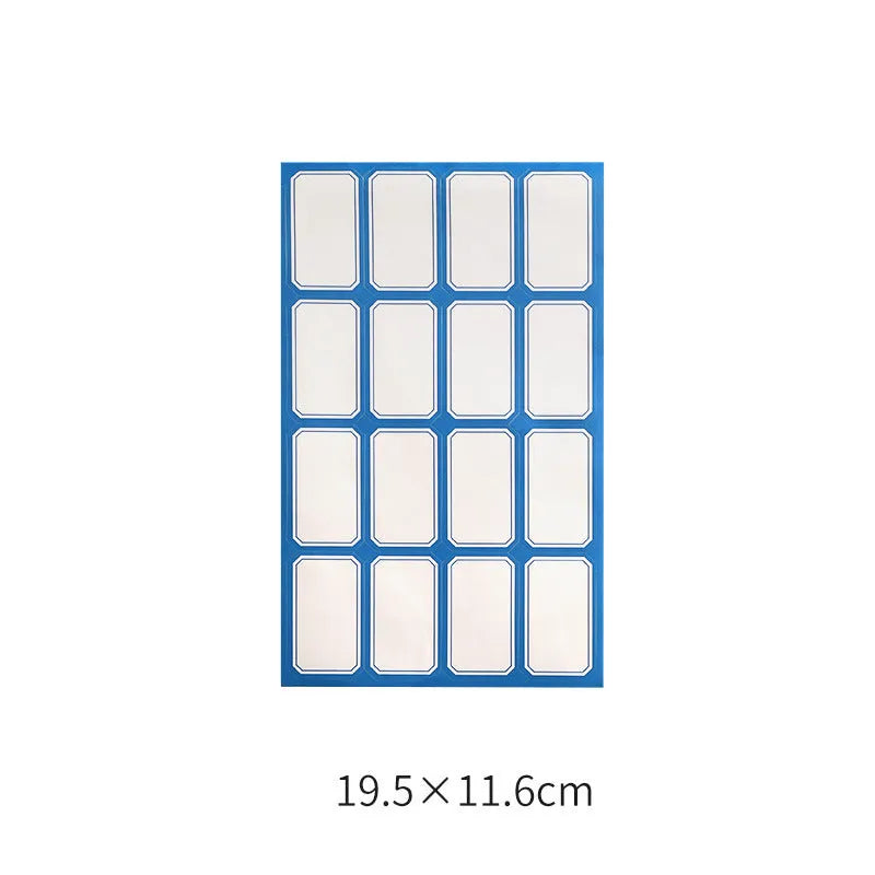 Handwritten labels and adhesive stickers with grid patterns on paper material