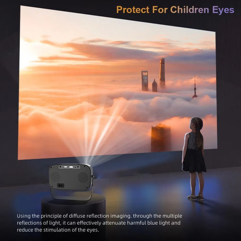 Black portable HD projector with Android system and remote control