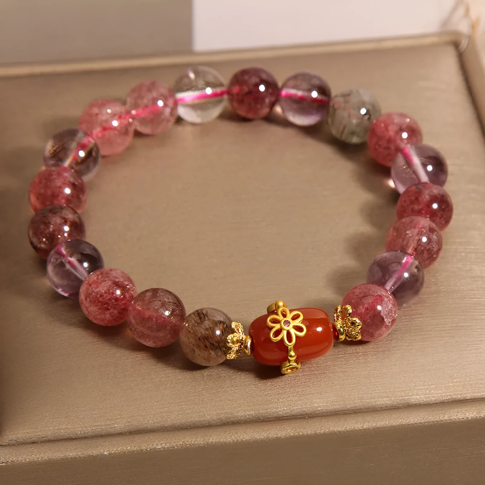 Natural Super Seven crystal bracelet Red Agate colour women light luxury jewellery