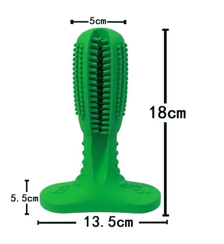 Dog toothbrush bite resistant molar toy rubber chew stick for dental cleaning in green medium size
