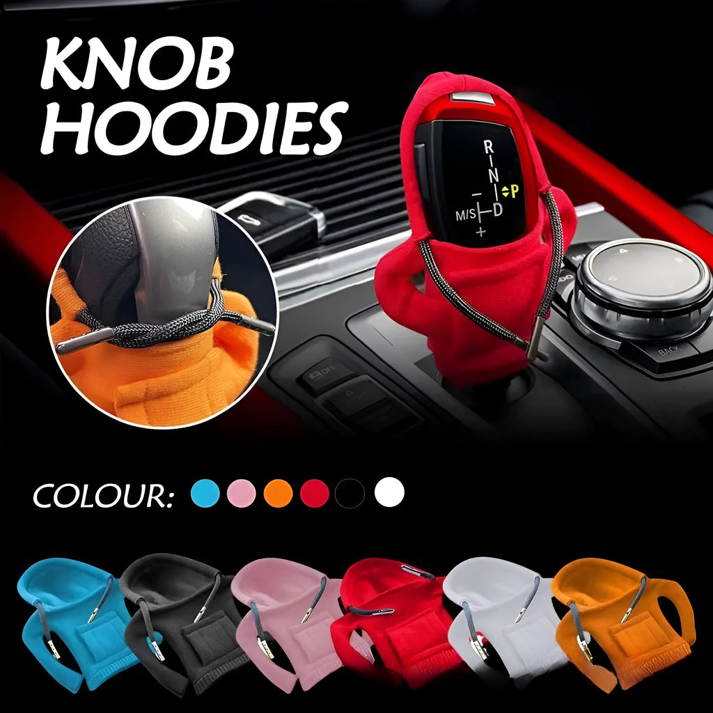 Dutch velvet car gear handle sleeve cover in multiple colours on a car gear lever.