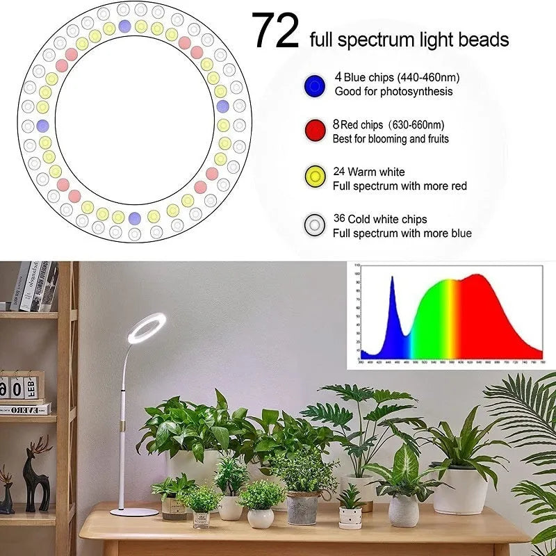 6-inch angel ring floor plant grow light with retractable stand in pearl white aluminium alloy
