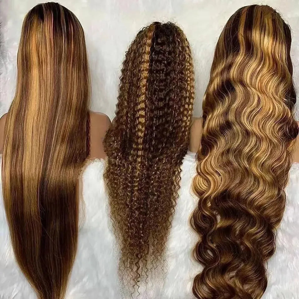 Front lace wig with African black gradient colour in big wave style on mannequin