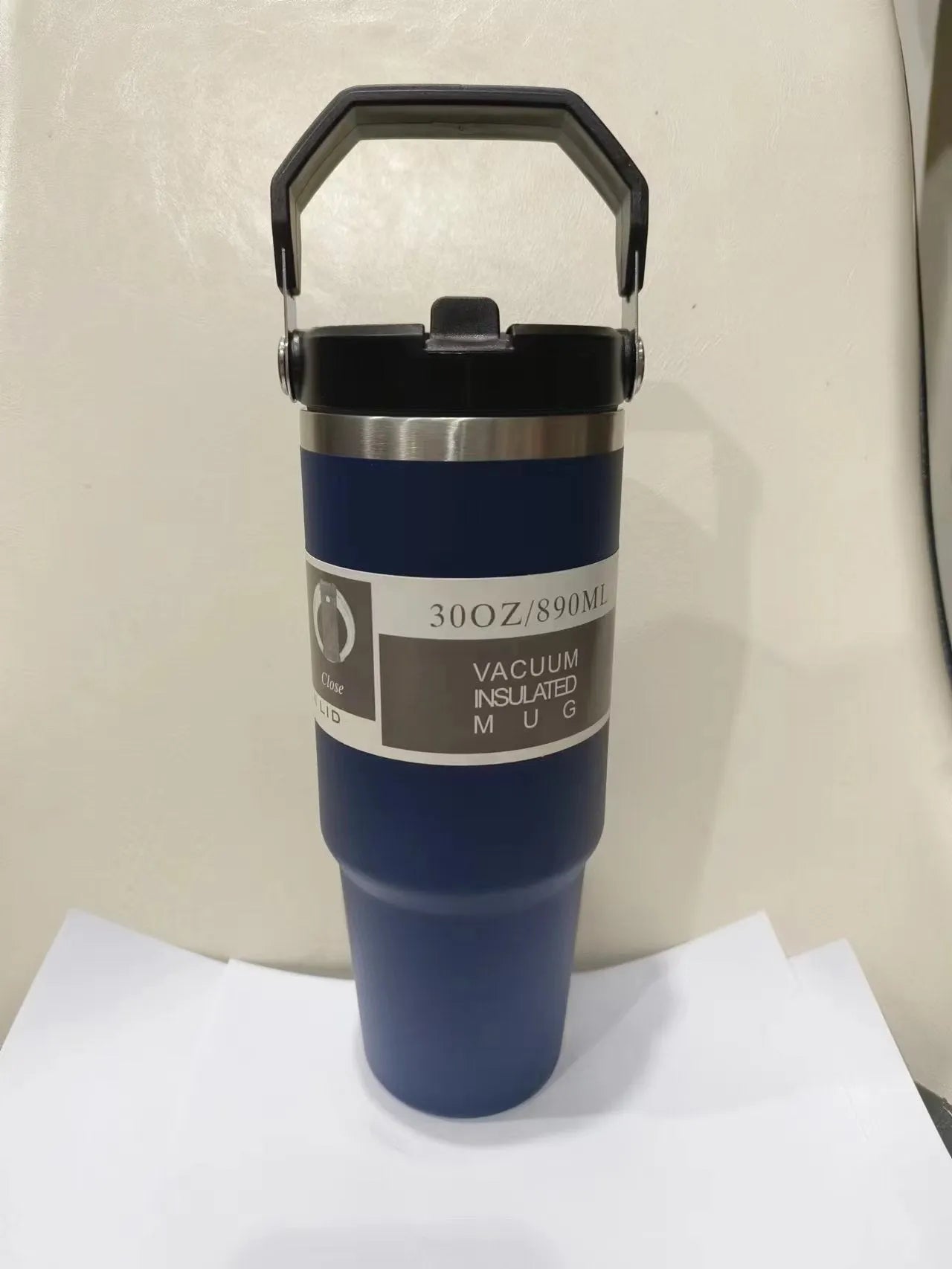 30oz insulated stainless steel travel tumbler with powder-coated finish and splash-proof sliding lid
