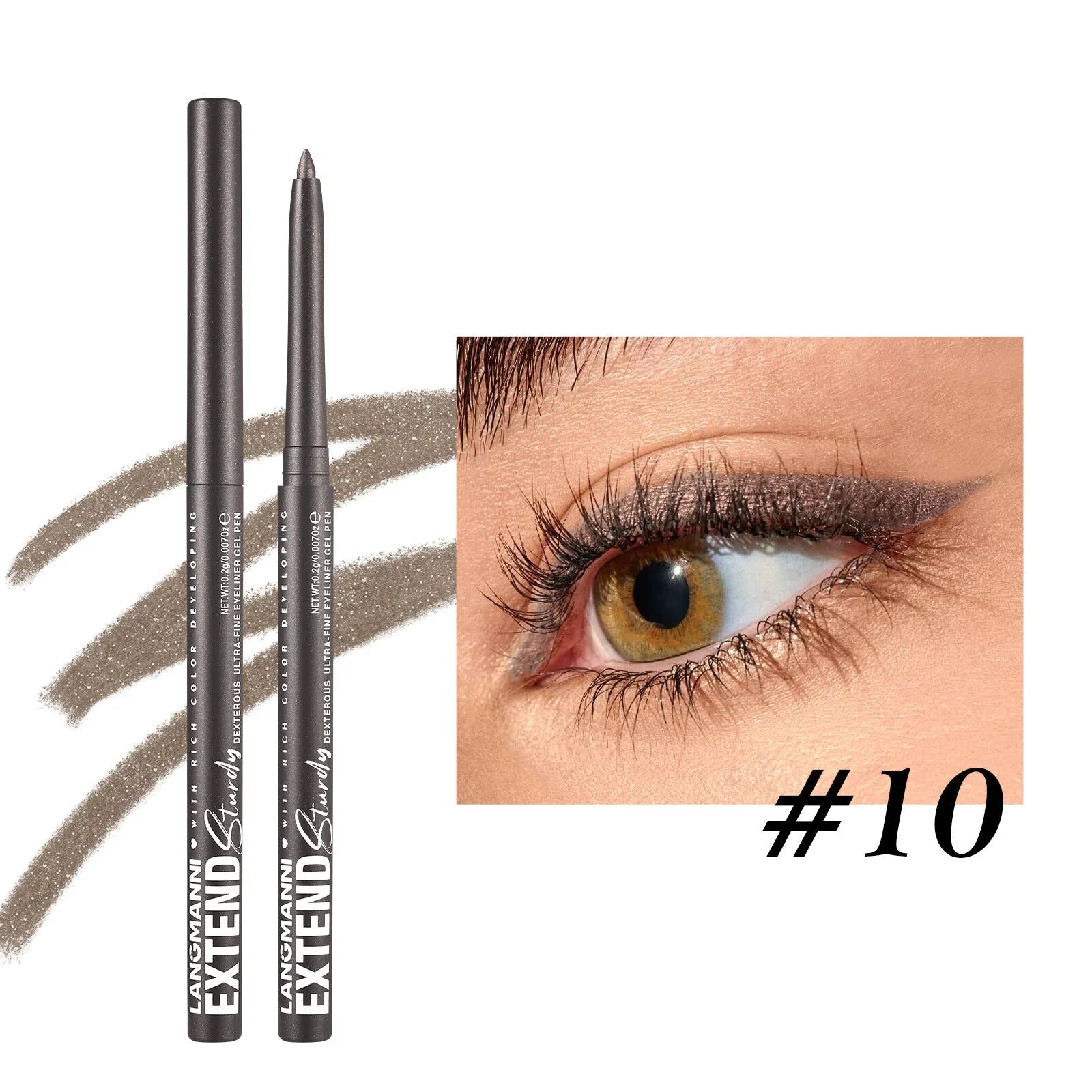 12 colourful gel eyeliner pencils with matte, glitter, metallic and pearl effects displayed together