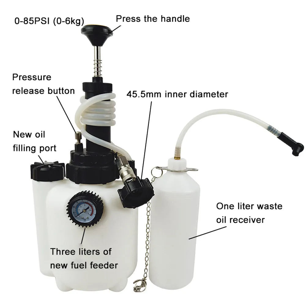3-litre white brake oil tank replacement tool for automotive fluid changing systems.