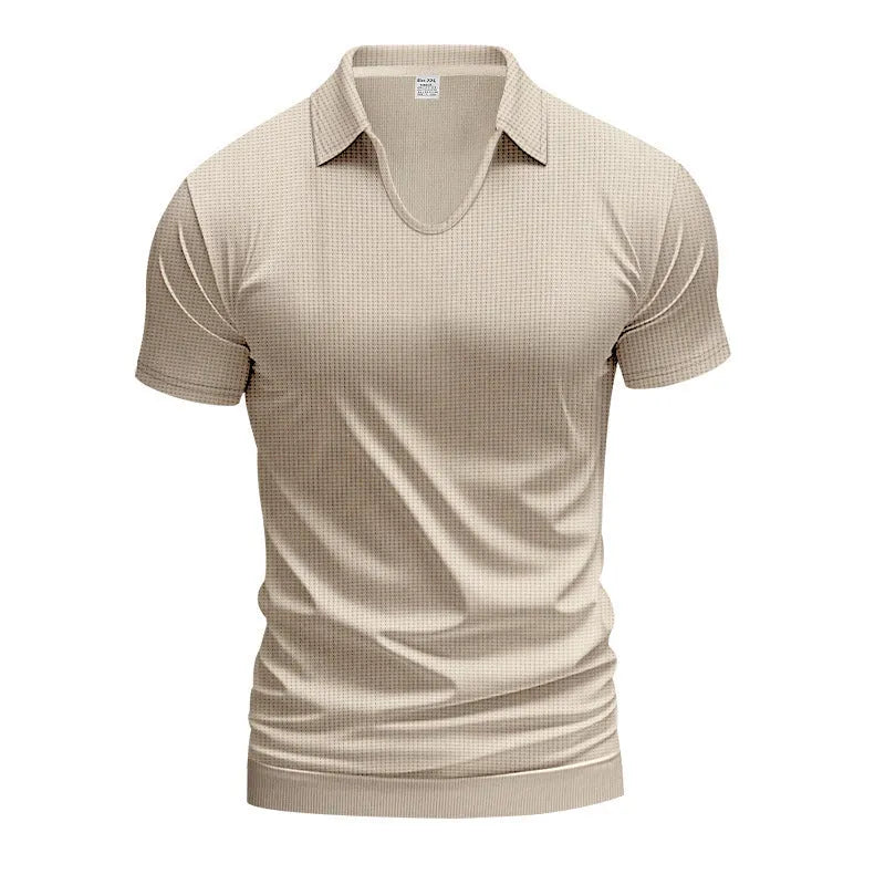 Men's casual V-neck loose fit short sleeve t-shirt in cotton blend fabric shown in multiple colour options