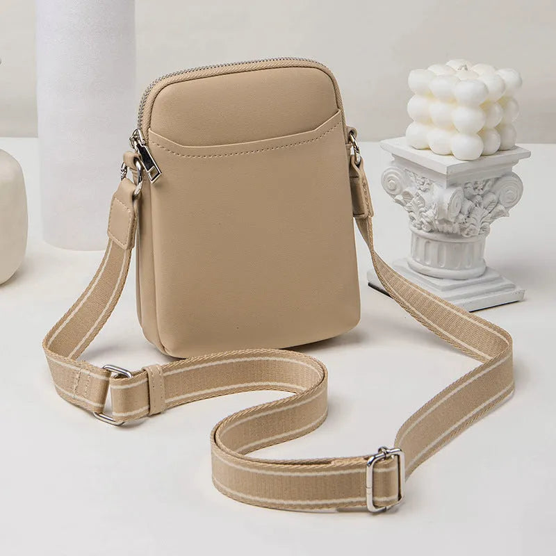Solid colour small crossbody shoulder bag for women with mobile phone compartment