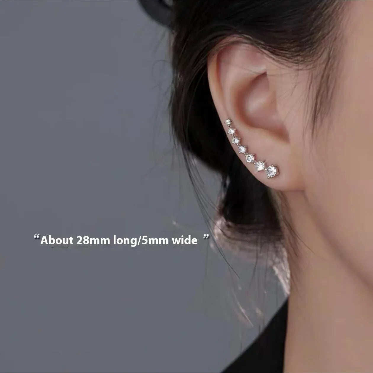 Silver Needle geometric earrings for women, white colour, zircon accents, line design, one pair