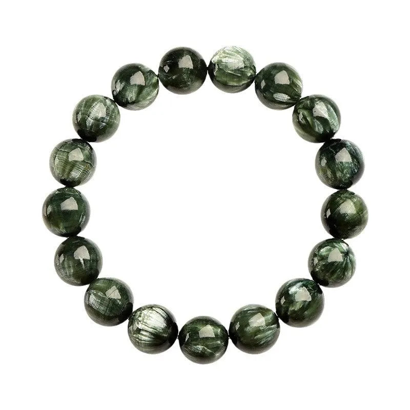 Green Dragon Crystal bracelet with round beads and Ruyi geometric design