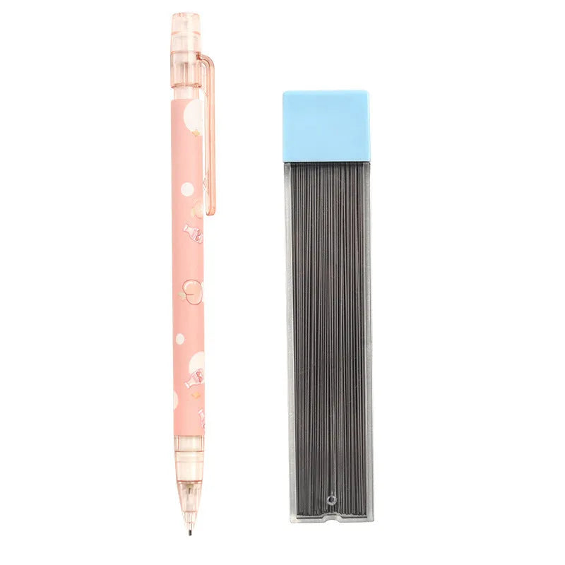 Peach plastic automatic pencil press 0.5mm lead with refills, no sharpening required