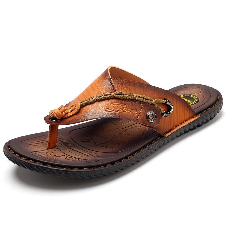 Men's dark blue herringbone pattern outdoor slippers with a rubber sole, shown from the side.