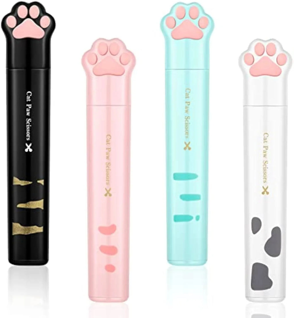 Cat paw mini folding scissors in pink, white, black, and blue colour options
