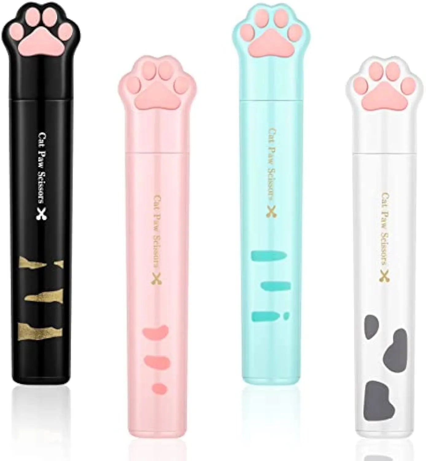 Cat paw mini folding scissors in pink, white, black, and blue colour options