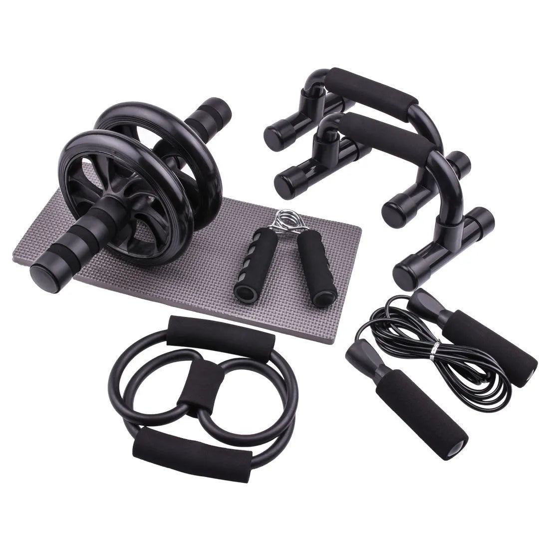 Push-up bracket fitness equipment with abdominal wheels in red, green, black, and blue colour options