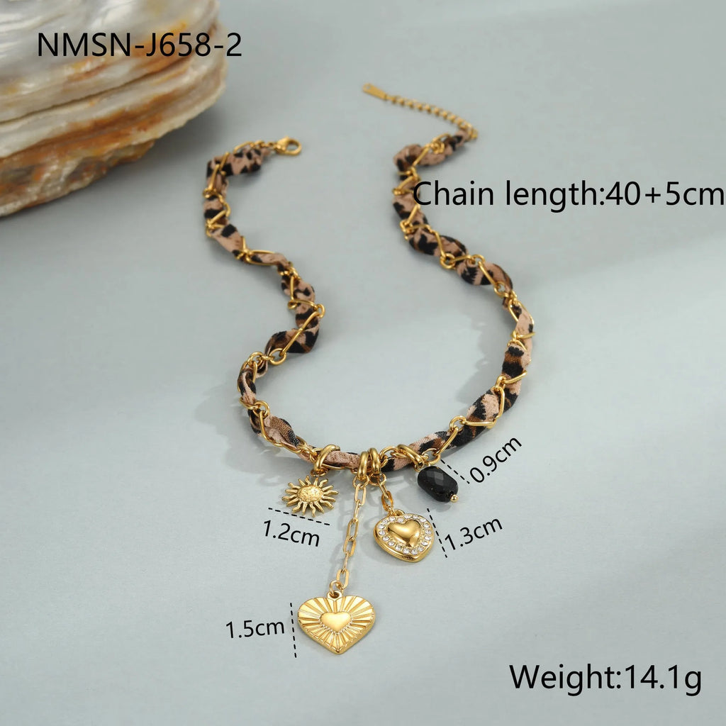 Leopard love pendant stainless steel necklace with 18K gold plating on adjustable chain