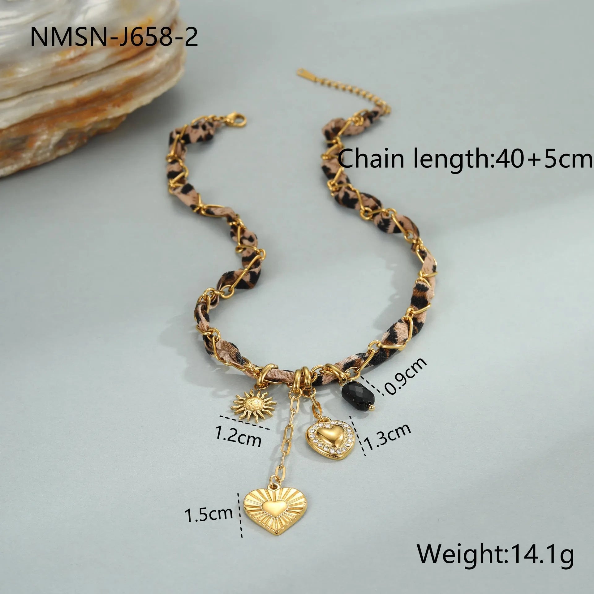 Leopard love pendant stainless steel necklace with 18K gold plating on adjustable chain
