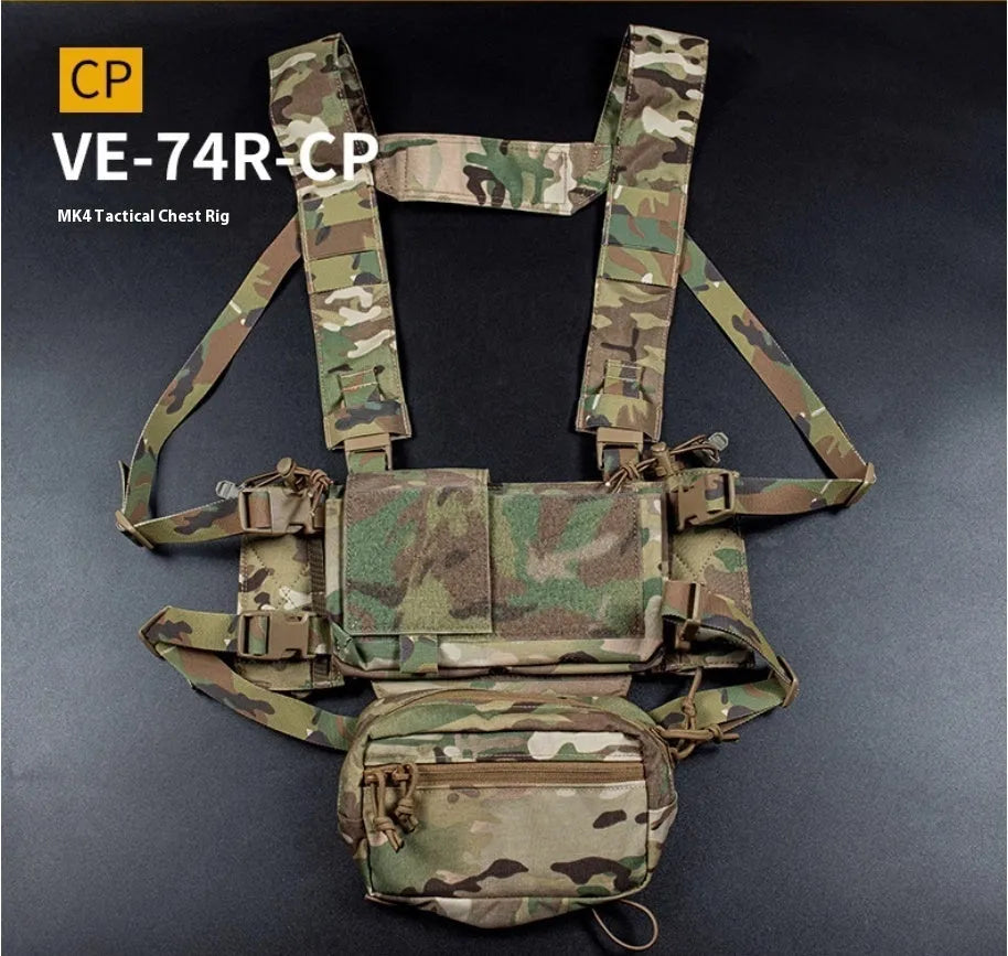 Multifunctional expandable breathable chest mount vest in Cordura fabric with side straps, one size unisex design