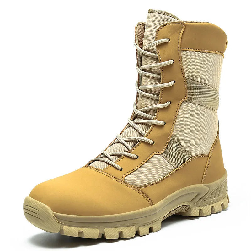 Men's black and camouflage mesh high-top sports boots showing totem detailing and Martin boot design