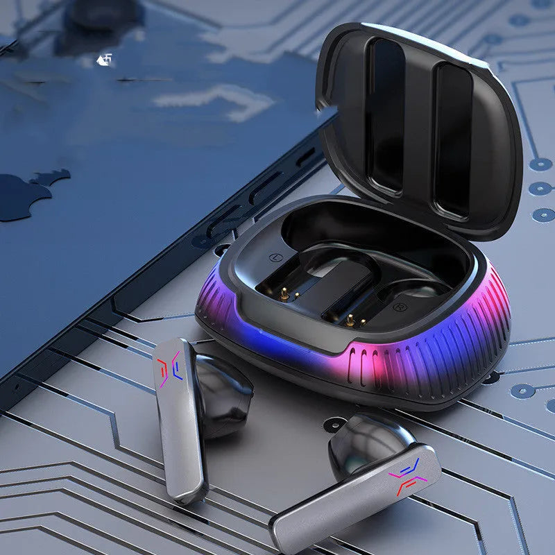 Hall Flashing wireless gaming earplug headset in black or white with Bluetooth 5.0