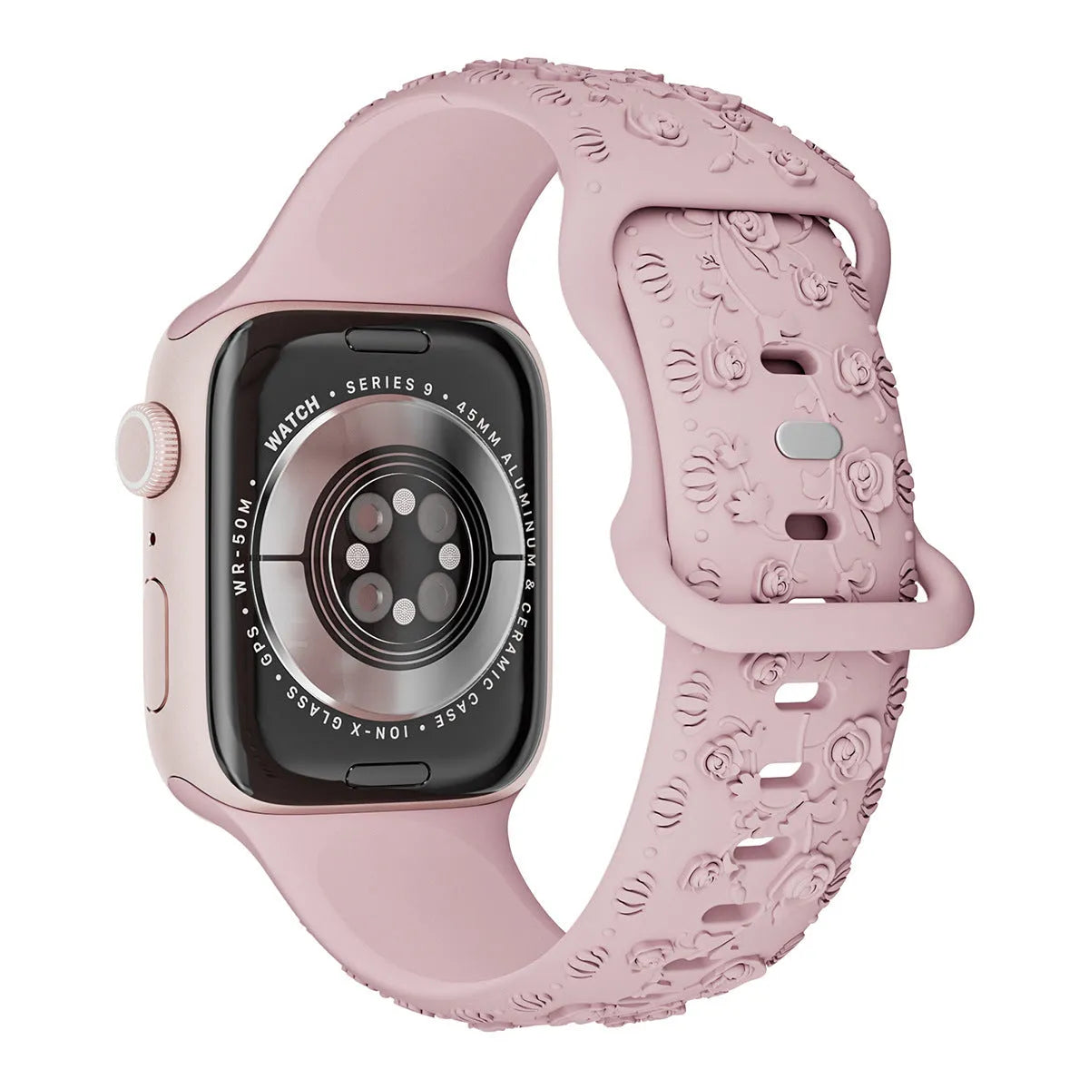 Embossed rose silicone watch strap for Apple Watch 38/40/41mm and 42/44/45mm in multiple colours