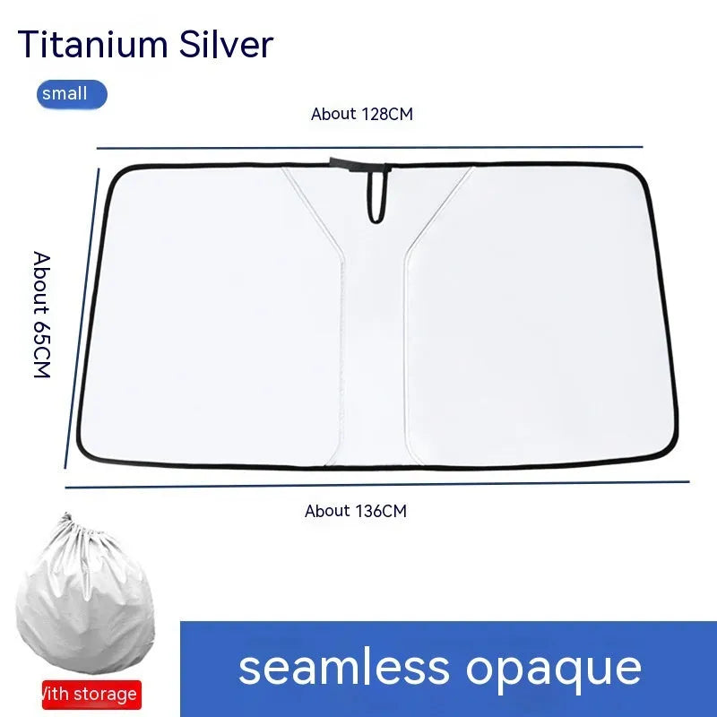 Double ring front shield car sun shade with NC fabric and titanium silver glue coating