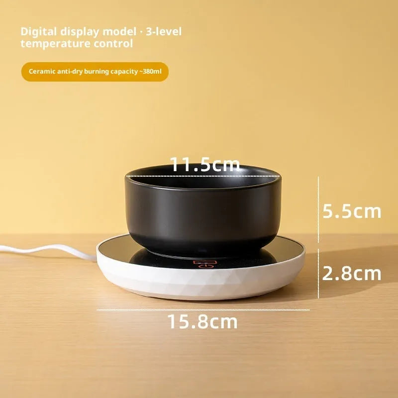 Ceramic cat water bowl with USB constant temperature heating mat in Leo Black colour