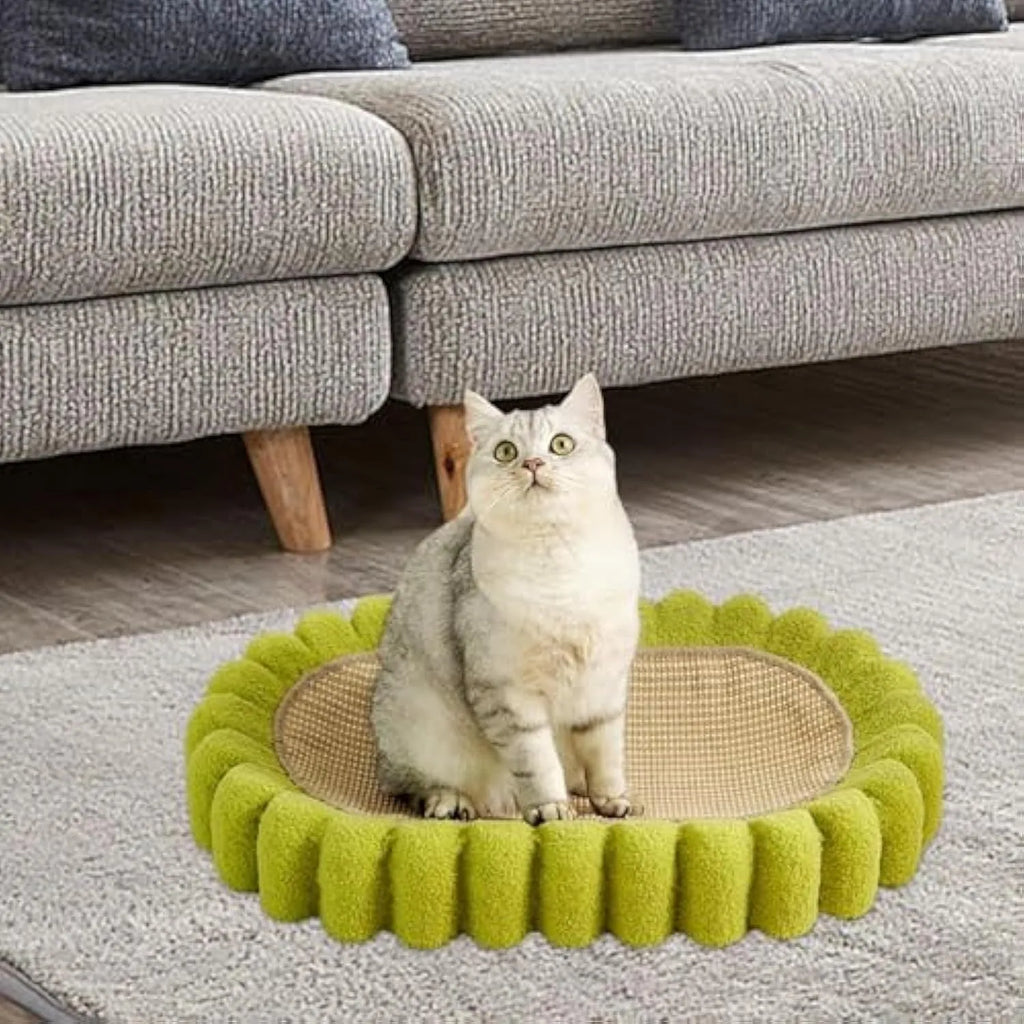 Green oval cat scratch pad bowl measuring 650mm with high hardness sisal scratching surface