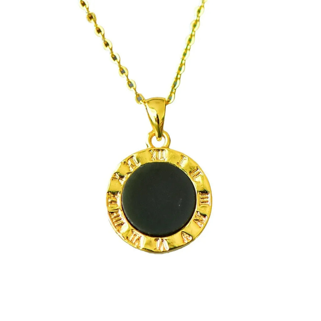 Flat grey Hetian Jade pendant with copper inlay and blue jadeware detail on a silver chain.