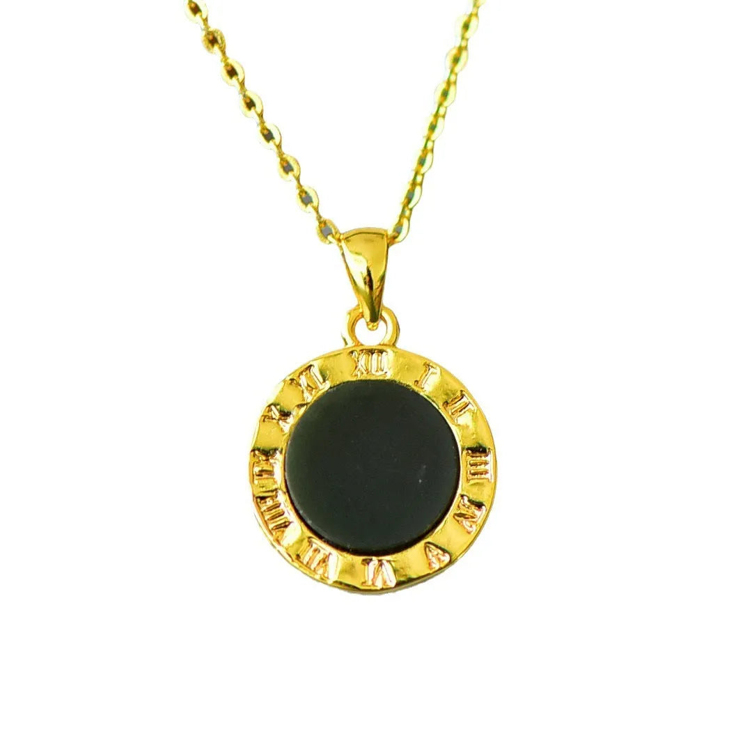 Flat grey Hetian Jade pendant with copper inlay and blue jadeware detail on a silver chain.