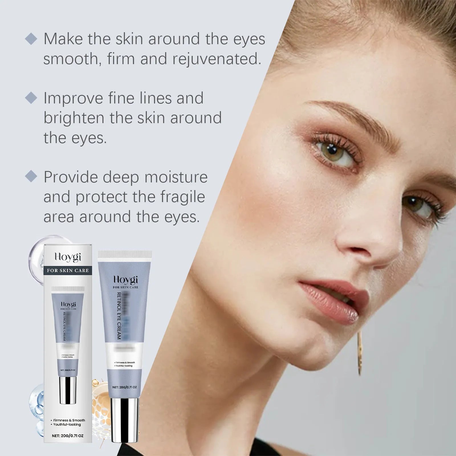 Three tubes of retinol eye cream, each 12.1cm long, containing 20g of moisturising treatment for the eye area.