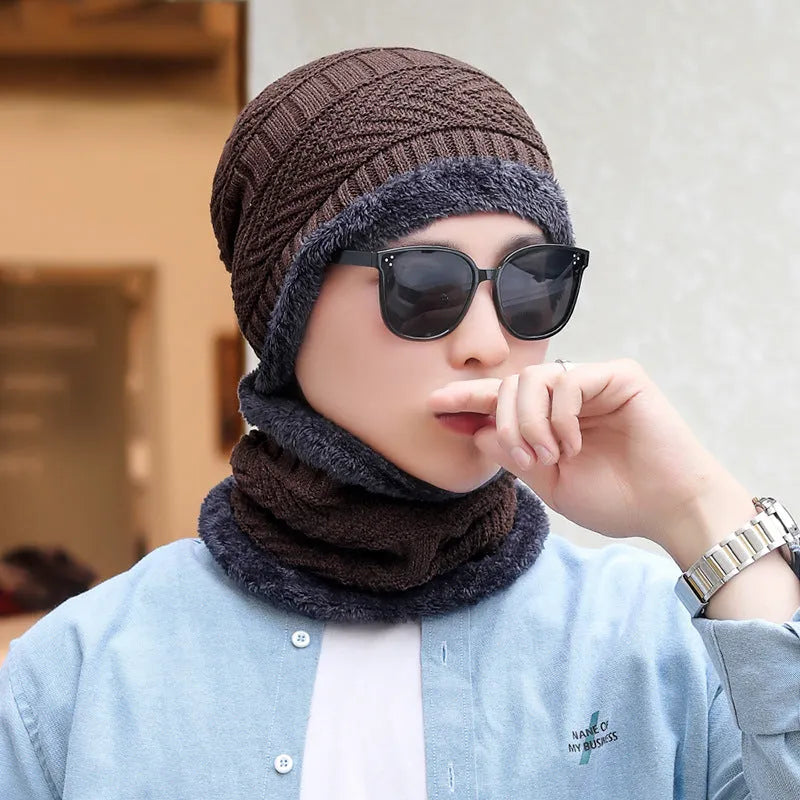Coral Fleece Balaclava Winter Hat – wool knit dome beanie with fleece lining, unisex one size, navy blue shown