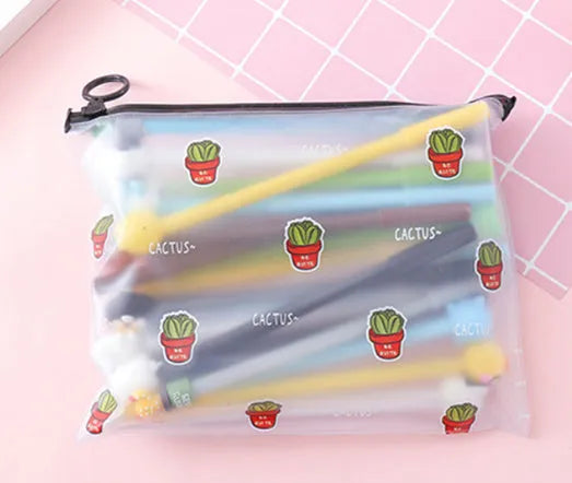 Marvel 20-pack 0.5mm black ballpoint pens with cactus cartoon designs in plastic case