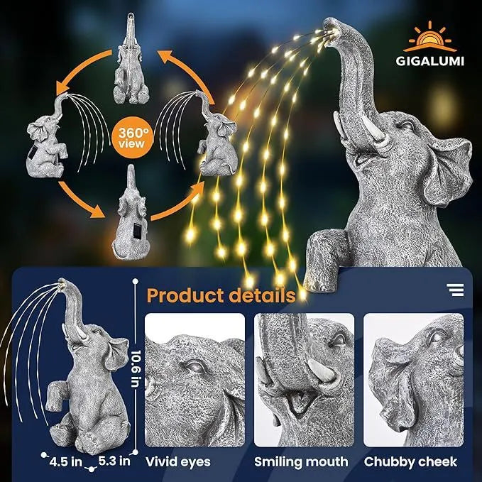 Resin elephant garden sculpture with LED light strip for outdoor decoration