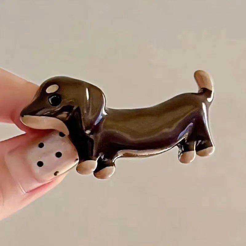 Dachshund dog shaped hair barrette clip with electroplated finish on mixed material
