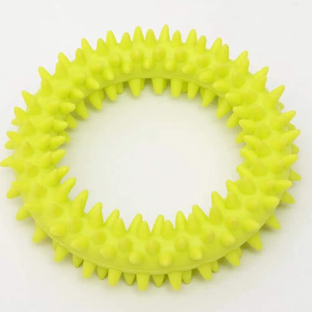 Blue spiked circle ring dog chew toy made from TPR for dental cleaning and bite training.