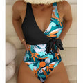 Women's high-waisted one-piece swimsuit with printed pattern in quick-drying polyester nylon fabric
