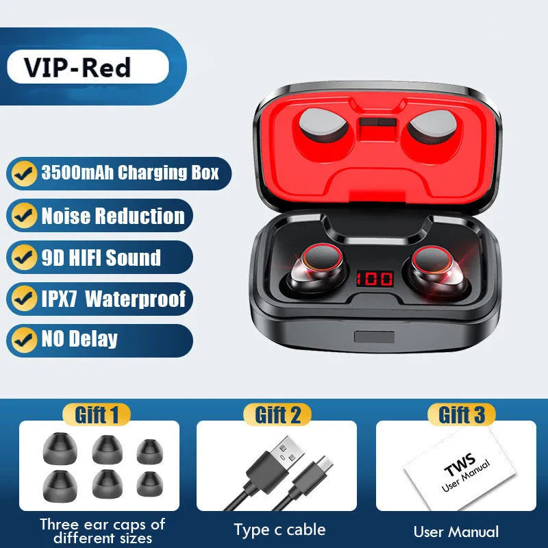 Black Bluetooth gaming headset with charging case that functions as mobile phone power bank
