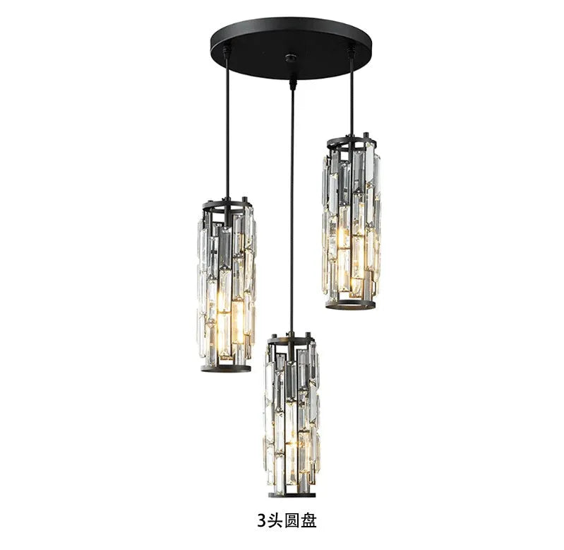Black single head LED droplight with clear crystal lighting element in American industrial style