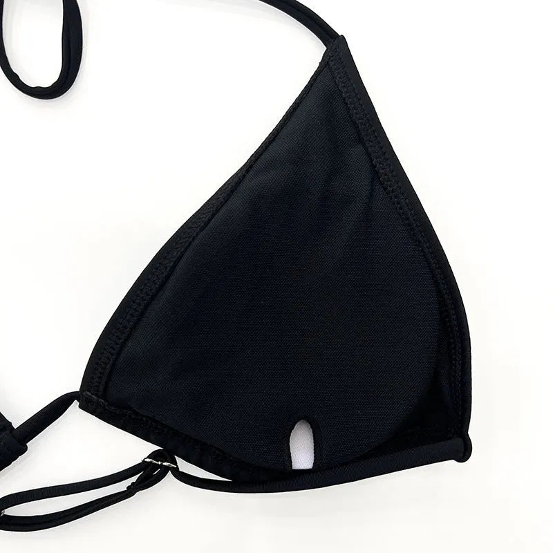 Black mesh women's four-piece bikini swimwear set with long sleeves