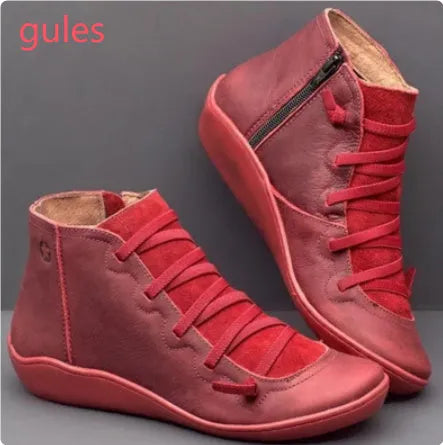 Women's casual ankle booties with synthetic PU upper and flat wedge heel in multiple colours