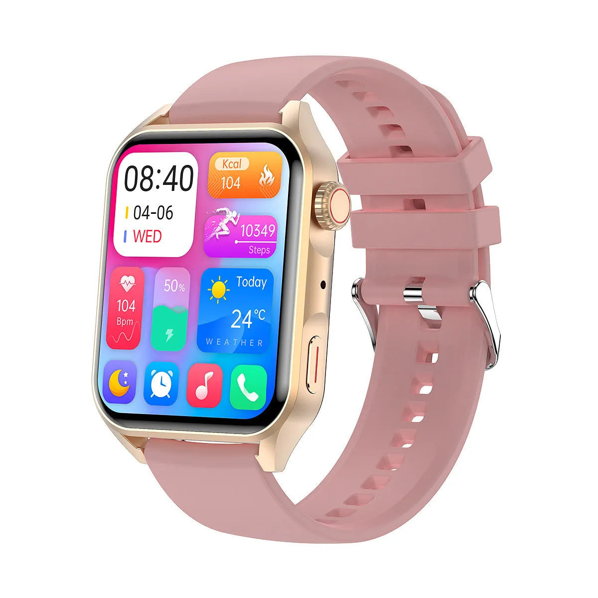 Smart watch with 1.8-inch AMOLED display on silicone wrist strap showing multi-dial screen