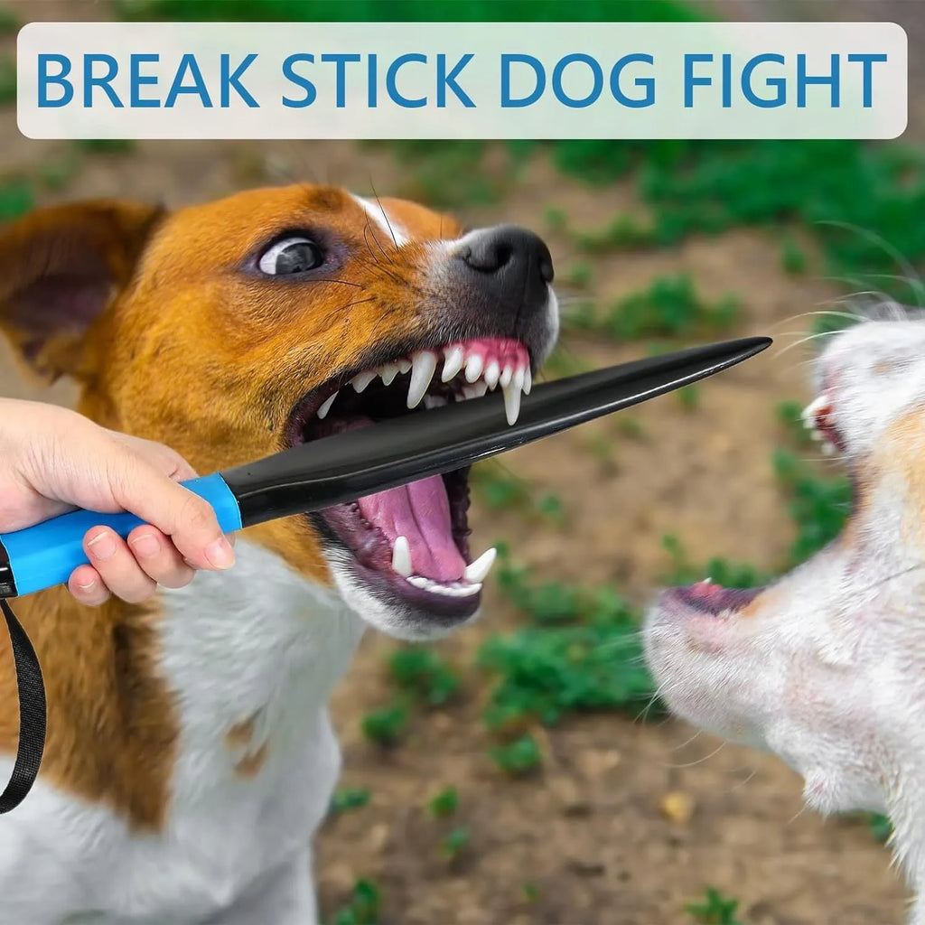 Blue handled nylon dog break stick for training small and medium dogs.
